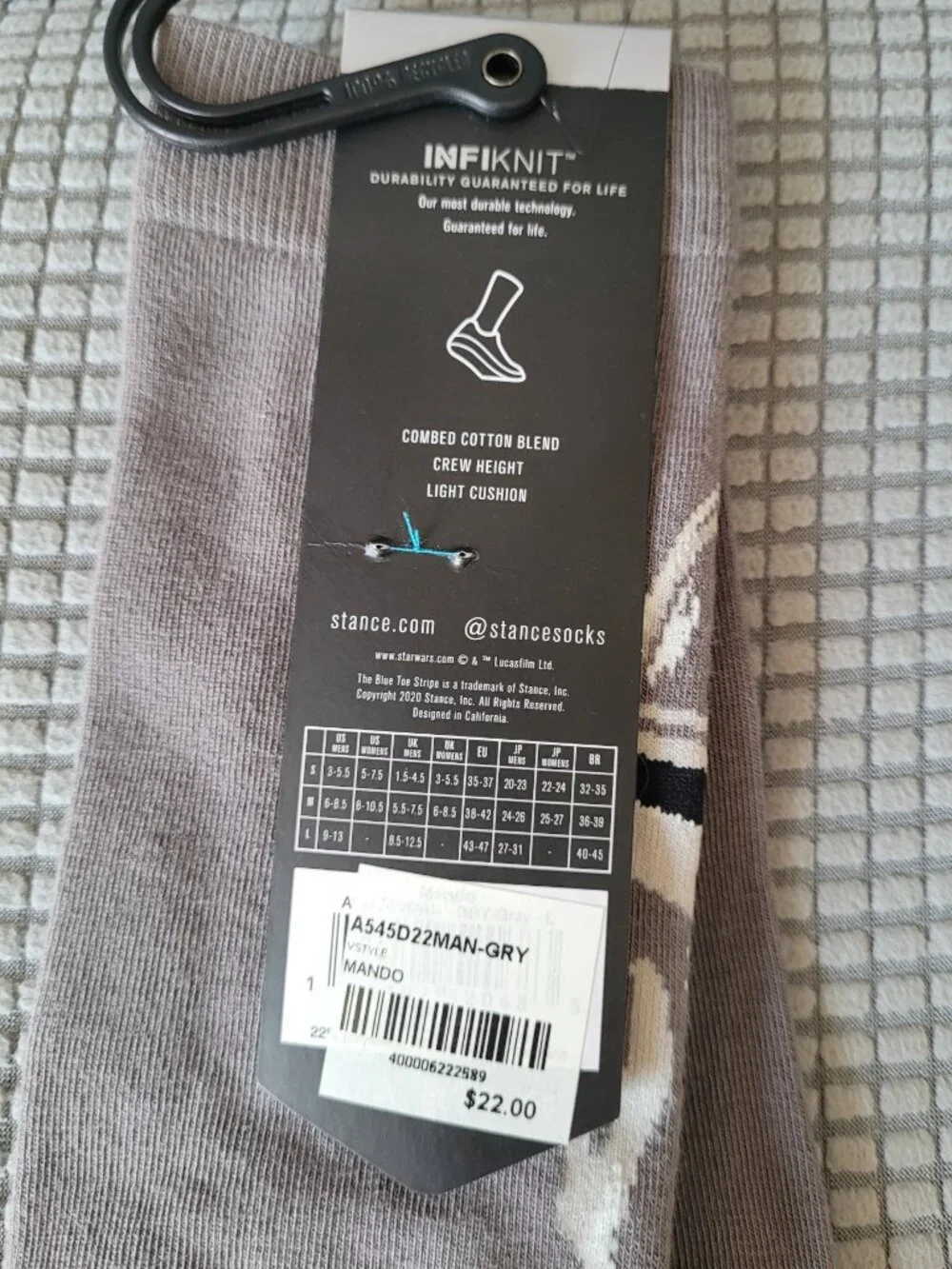 Stance Casual Men's STAR WARS Mando Gray Crew Socks Large (9-13)